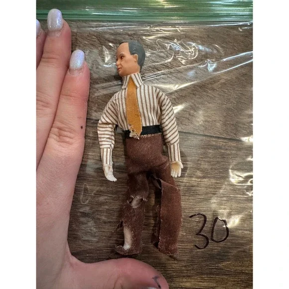 Vintage‎ Male Doll Figure Business Man Striped Shirt Brown Ripped Pants - Picture 2 of 5